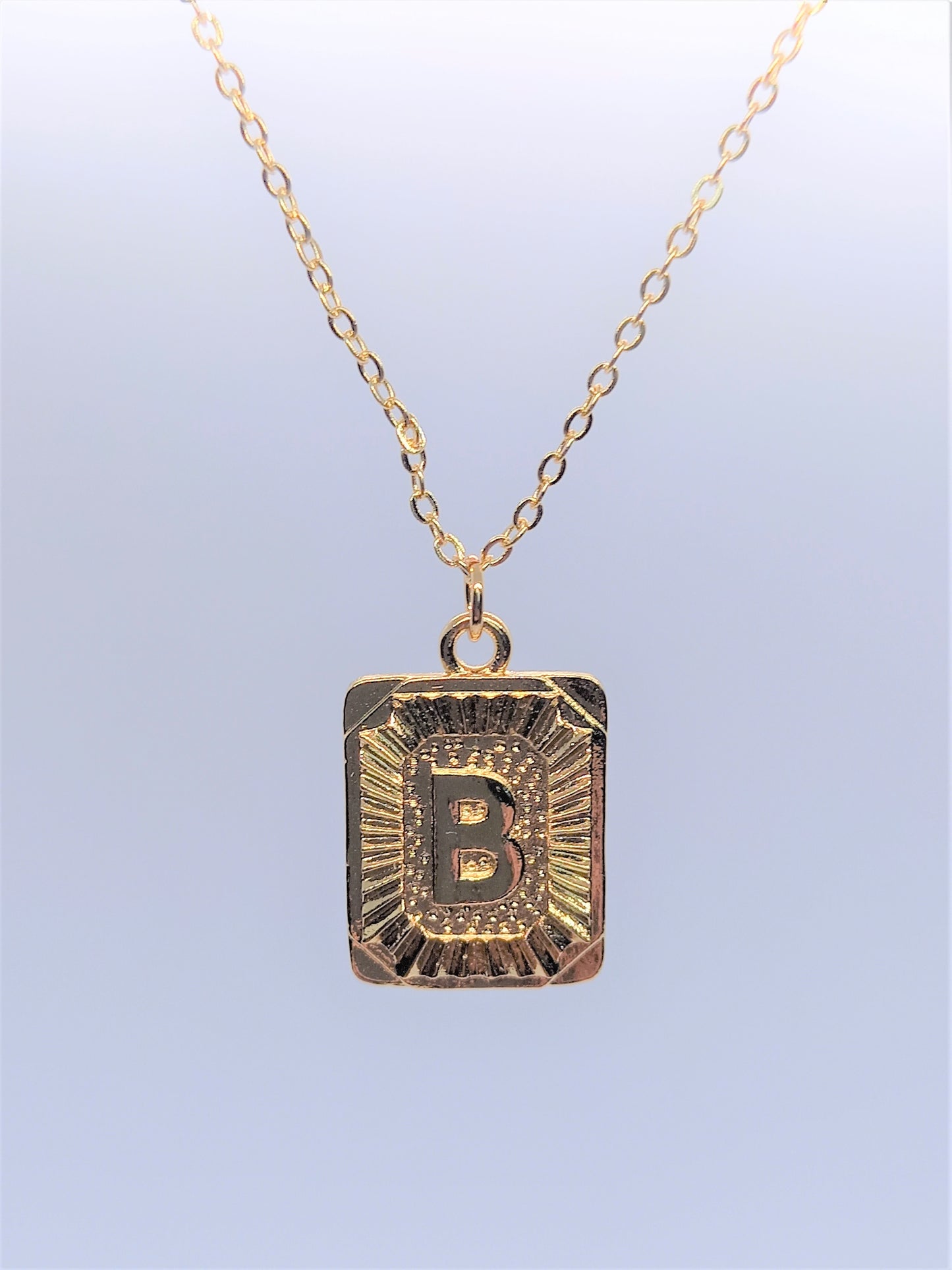 Gold Rectangle Initial Charm Necklace A-Z B