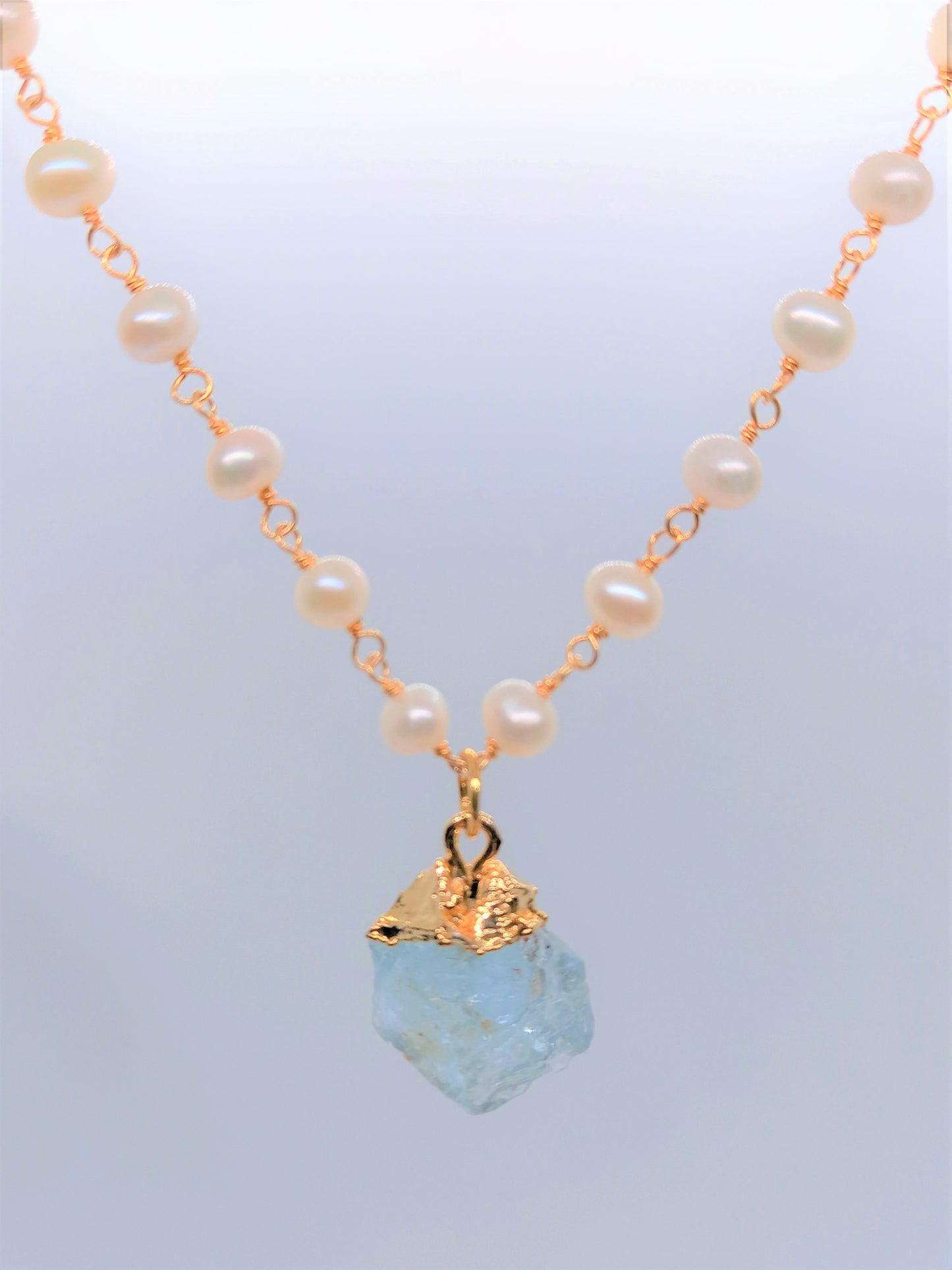 Serenity Jewellery - Raw Aquamarine on Pearl Chain