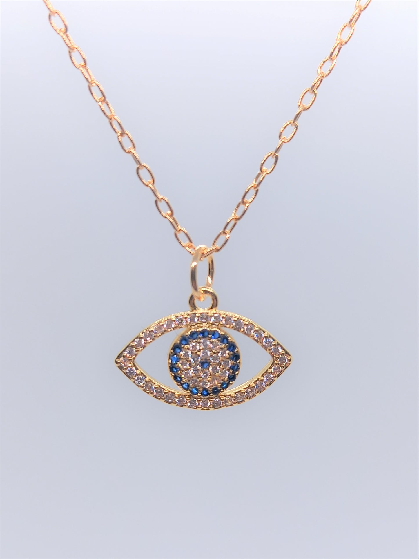 Gold Filled 108 Charm Necklaces - Blue Cubic Zirconia Eye