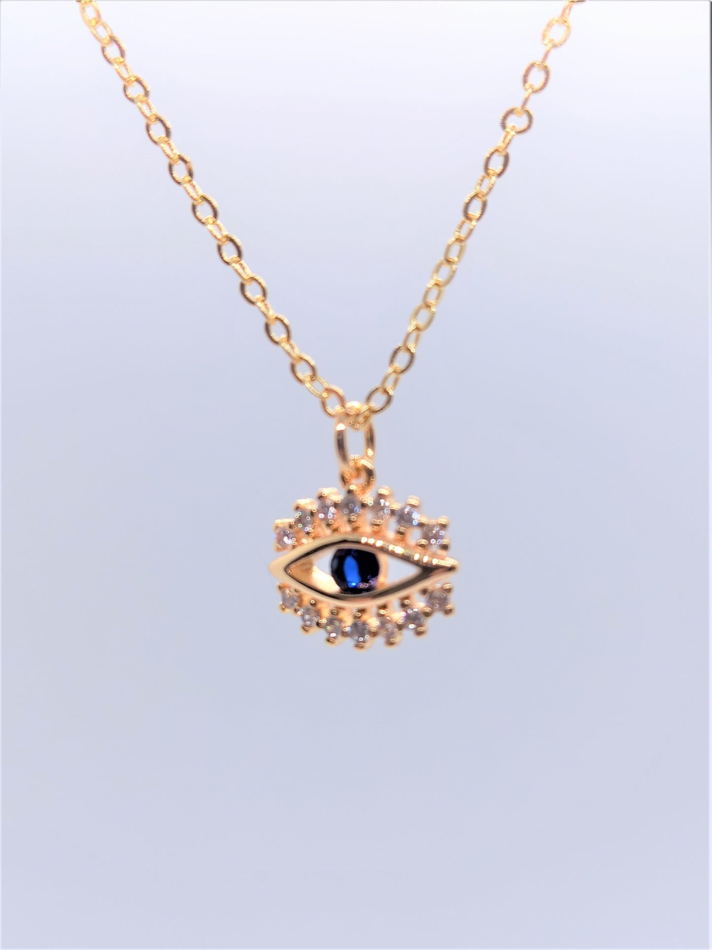 Gold Evil Eye Necklaces - Blue CZ Large Evil Eye