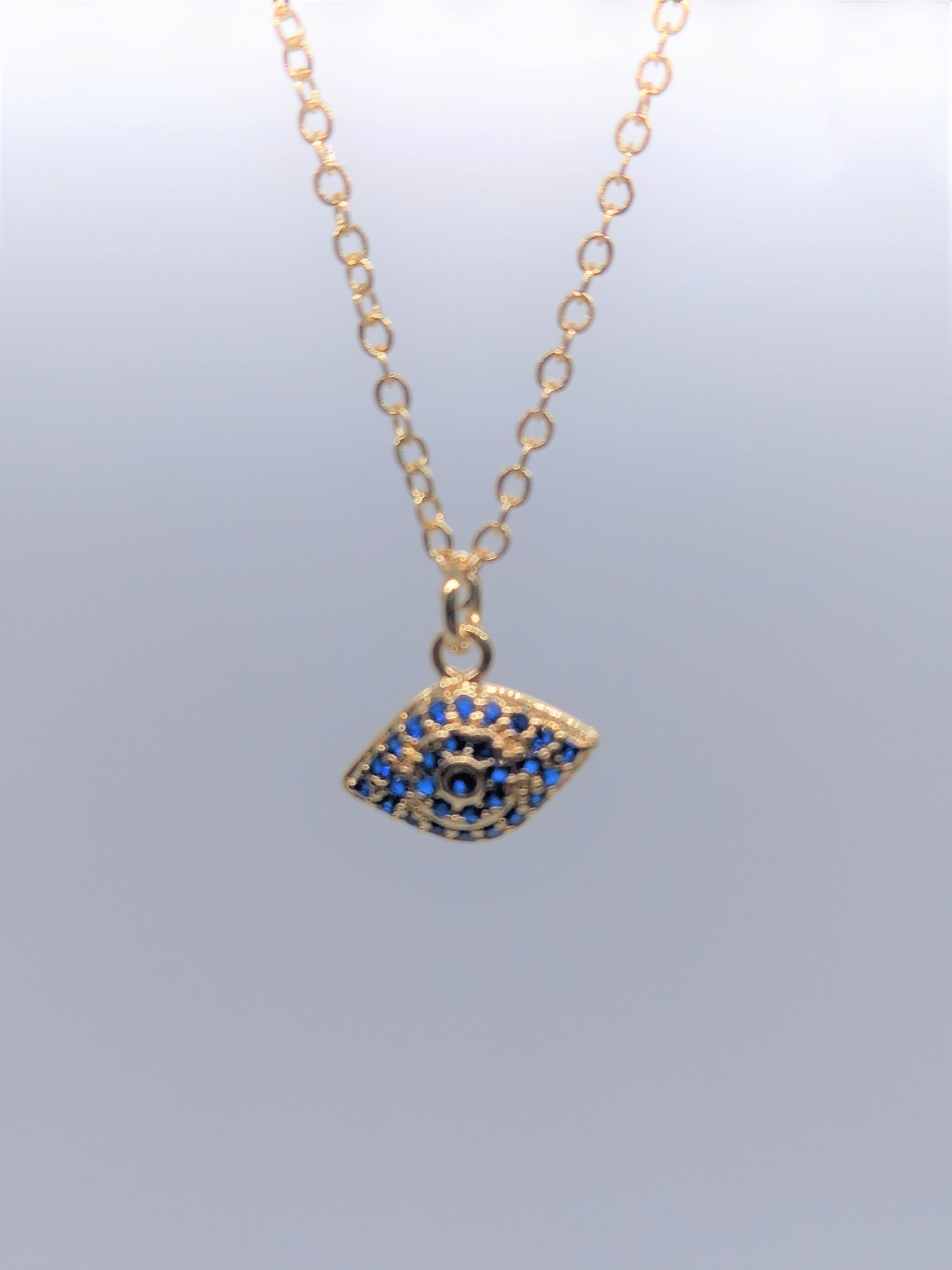 Gold Evil Eye Necklaces - Blue CZ Small Eye