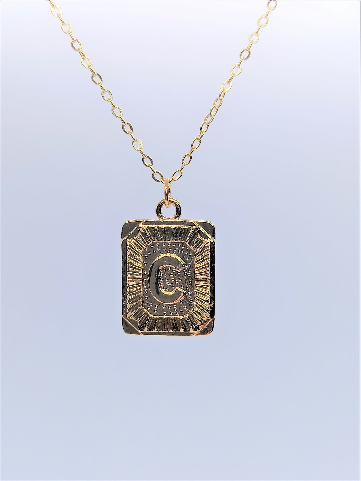 Gold Rectangle Initial Charm Necklace A-Z C