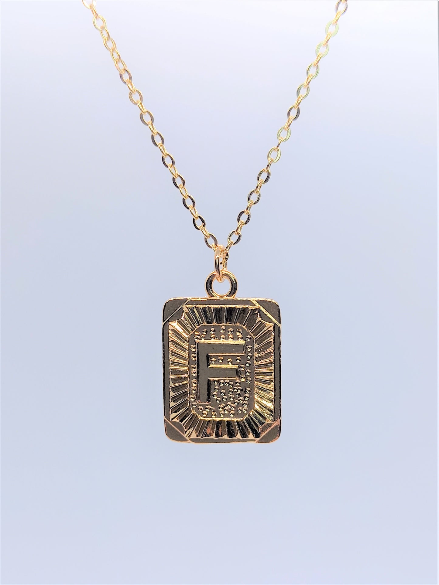 Gold Rectangle Initial Charm Necklace A-Z F