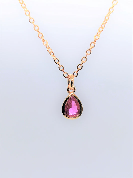 Gold Filled 108 Charm Necklaces - Fuschia Cubic Zirconia Drop