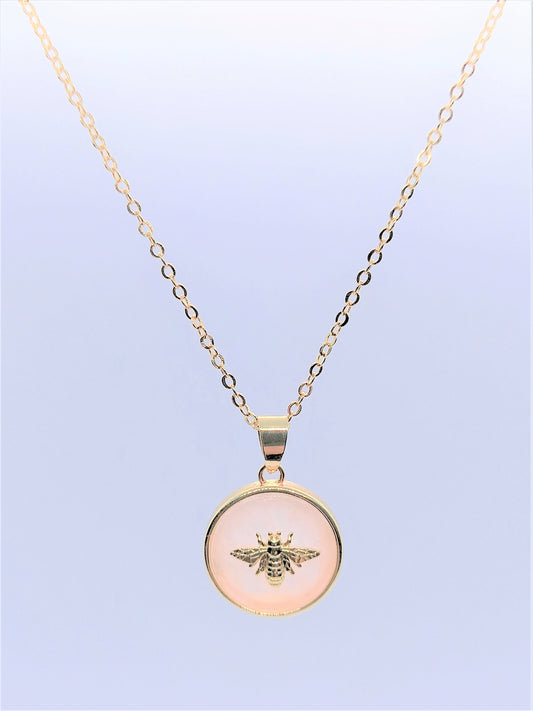 Gemstone Bee Necklaces - Rose Quartz