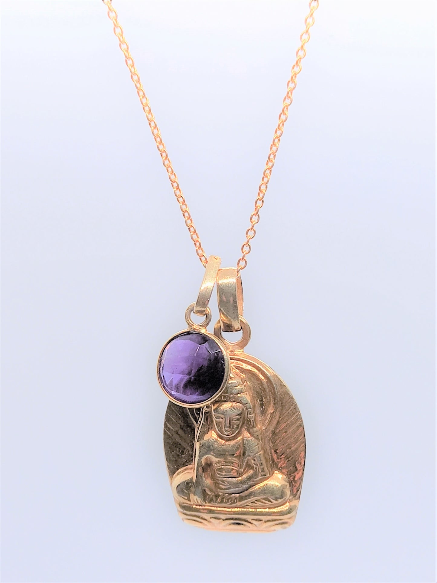 Serenity Jewellery - Gold Buddha & Amethyst on Gold Chain