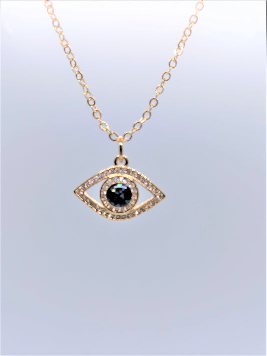 Gold Evil Eye Necklaces - Black Shell CZ Evil Eye