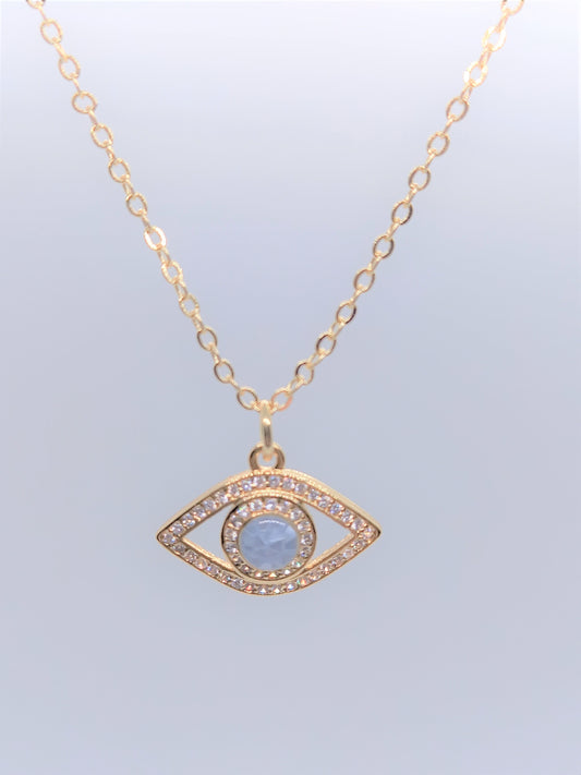 Gold Evil Eye Necklaces - Blue Shell CZ Evil Eye