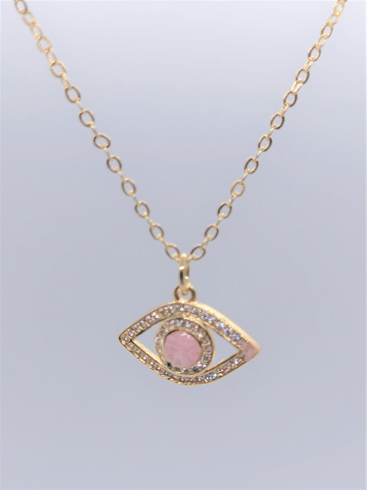 Gold Evil Eye Necklaces - Pink Shell CZ Evil Eye