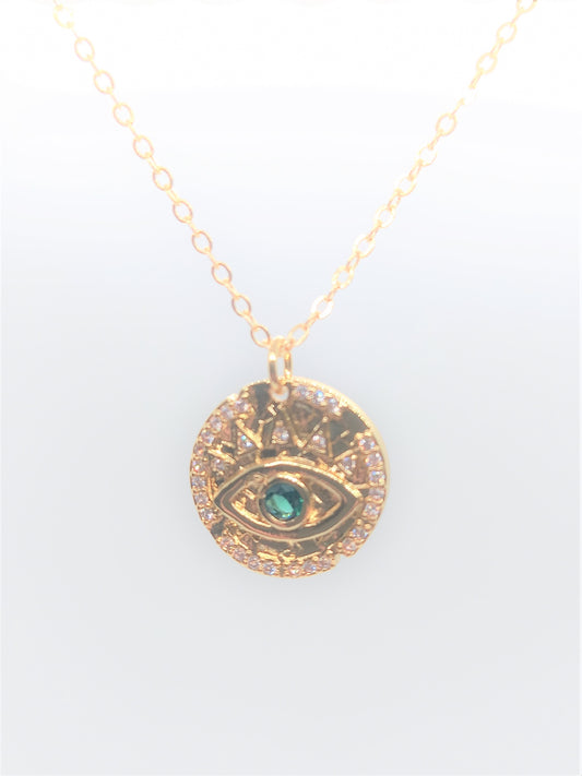 Gold Evil Eye Necklaces - Green CZ Evil Eye