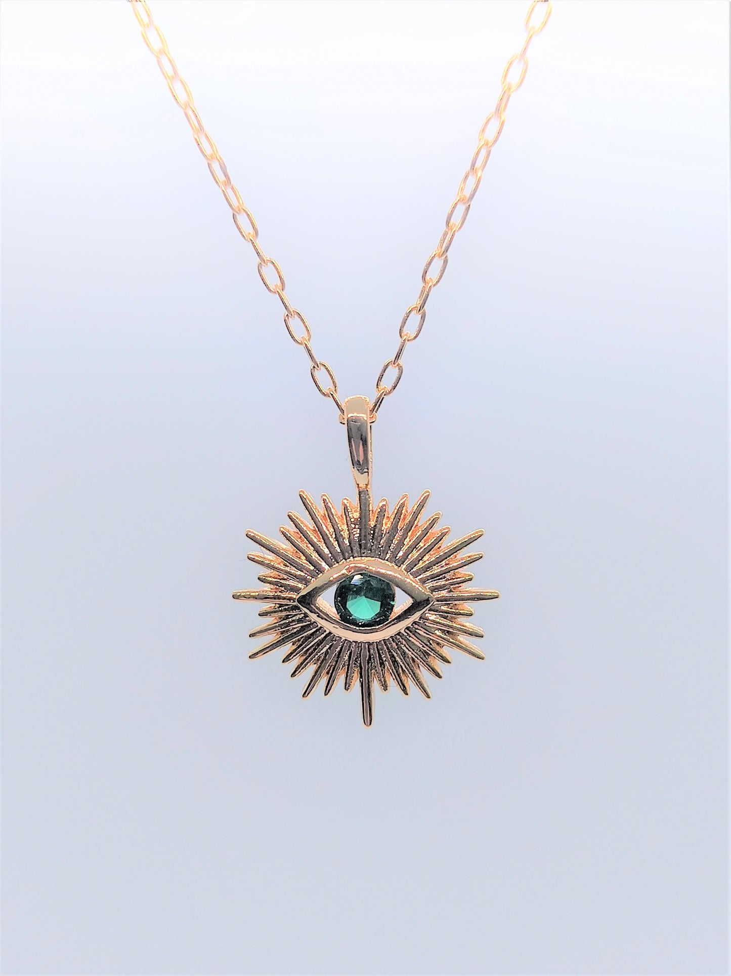 Gold Filled 108 Charm Necklaces - Green Rays Eye