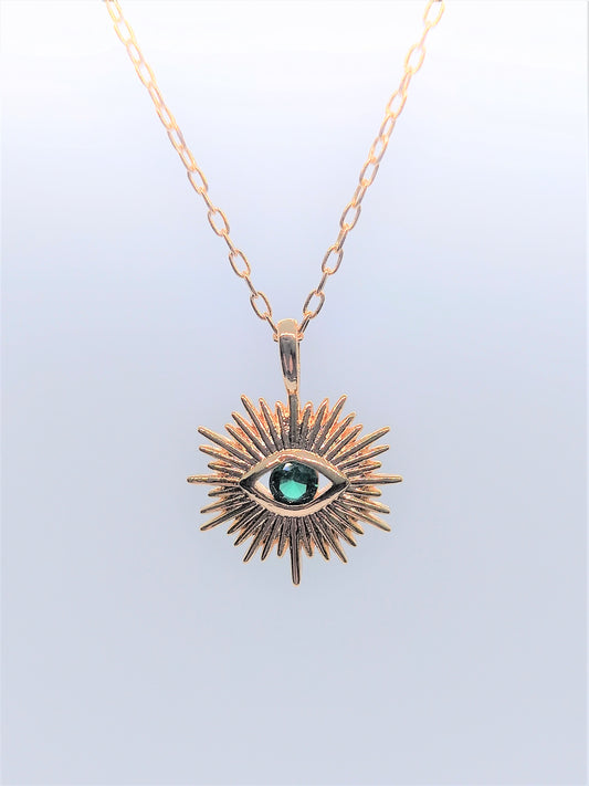 Gold Filled 108 Charm Necklaces - Green Rays Eye