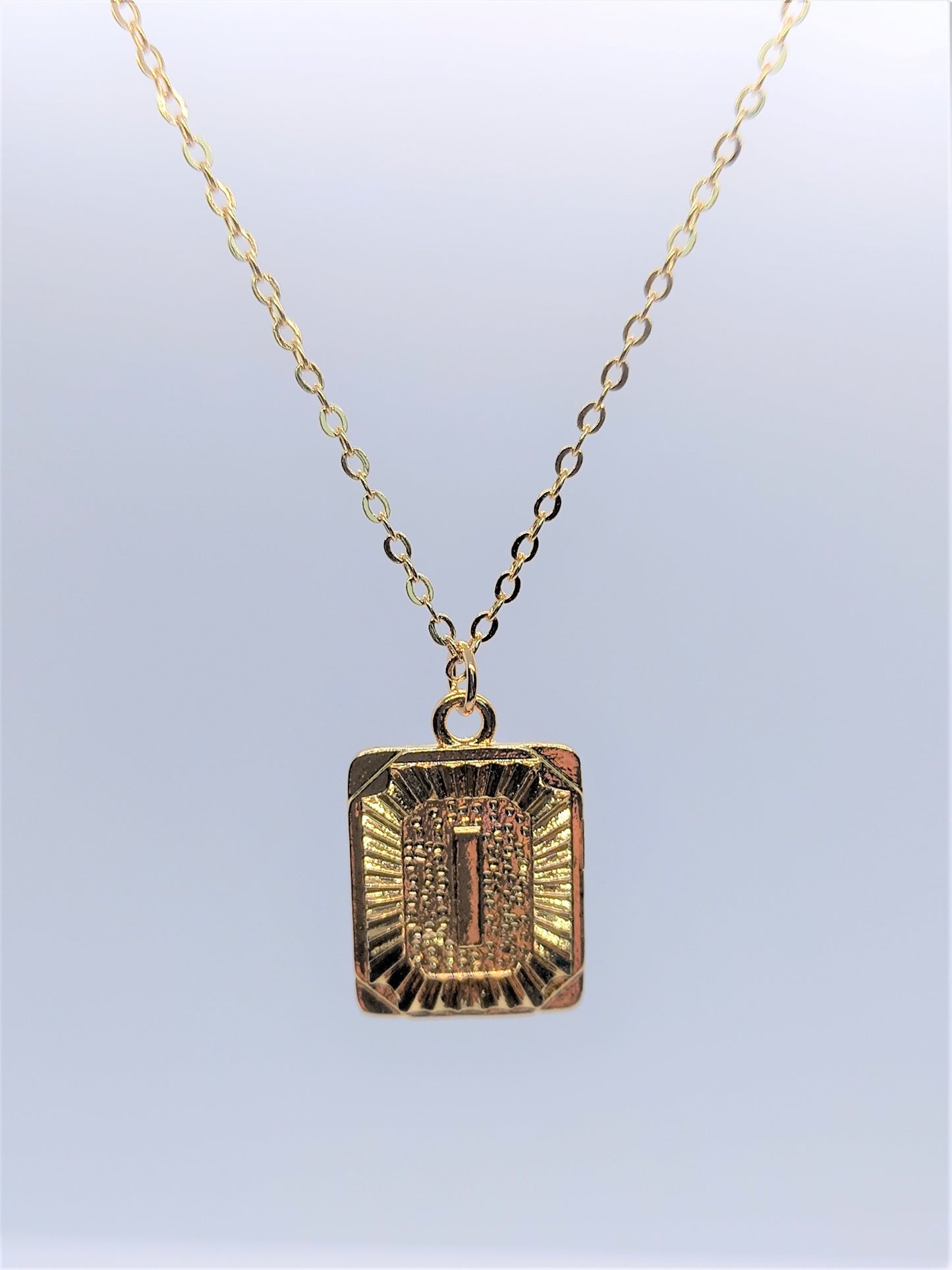 Gold Rectangle Initial Charm Necklace A-Z I