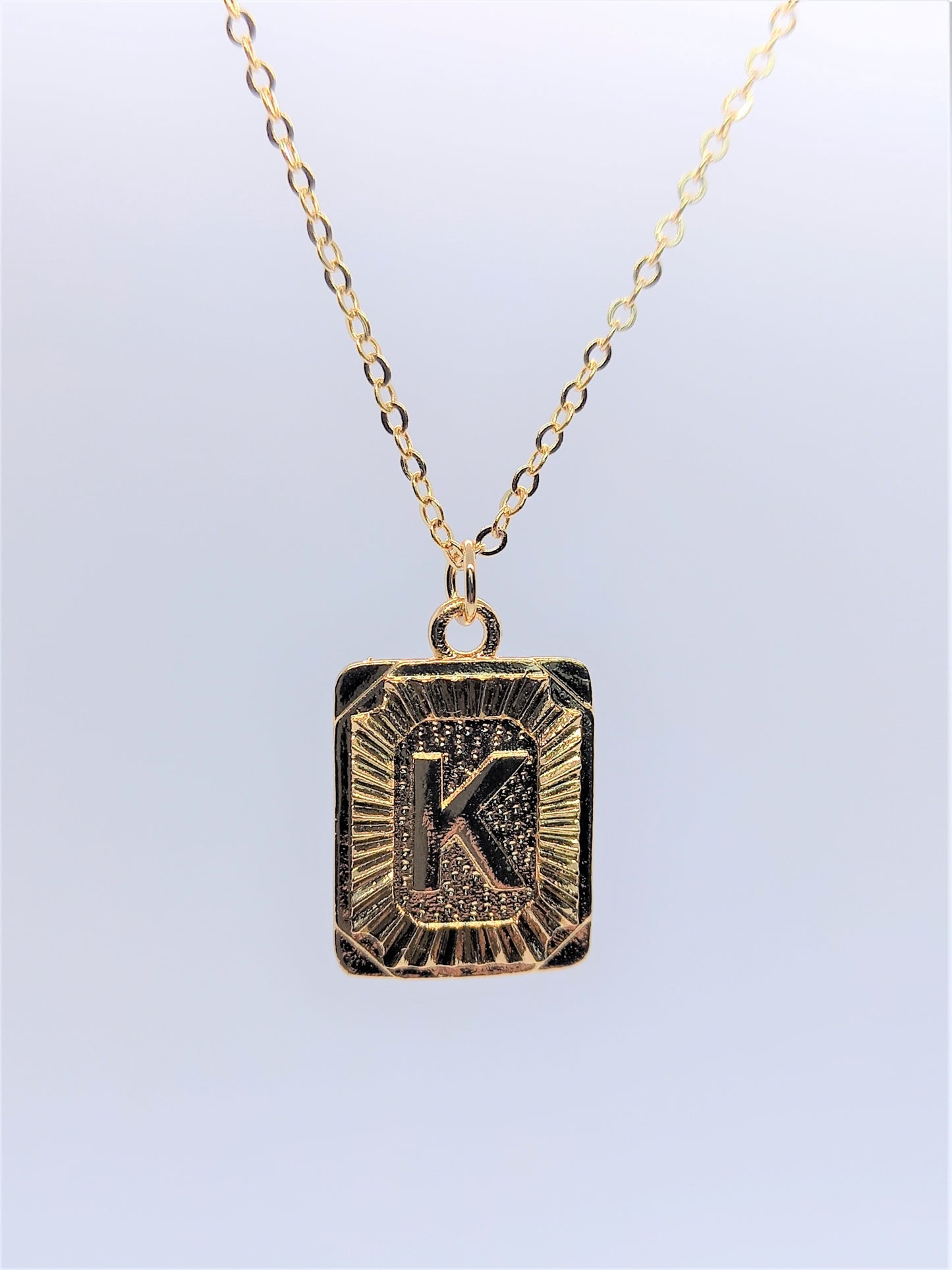 Gold Rectangle Initial Charm Necklace A-Z K