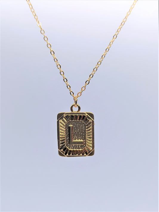 Gold Rectangle Initial Charm Necklace A-Z L