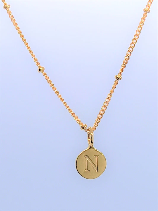 Gold Initial Charm Necklaces A-Z  - Initial Necklace N