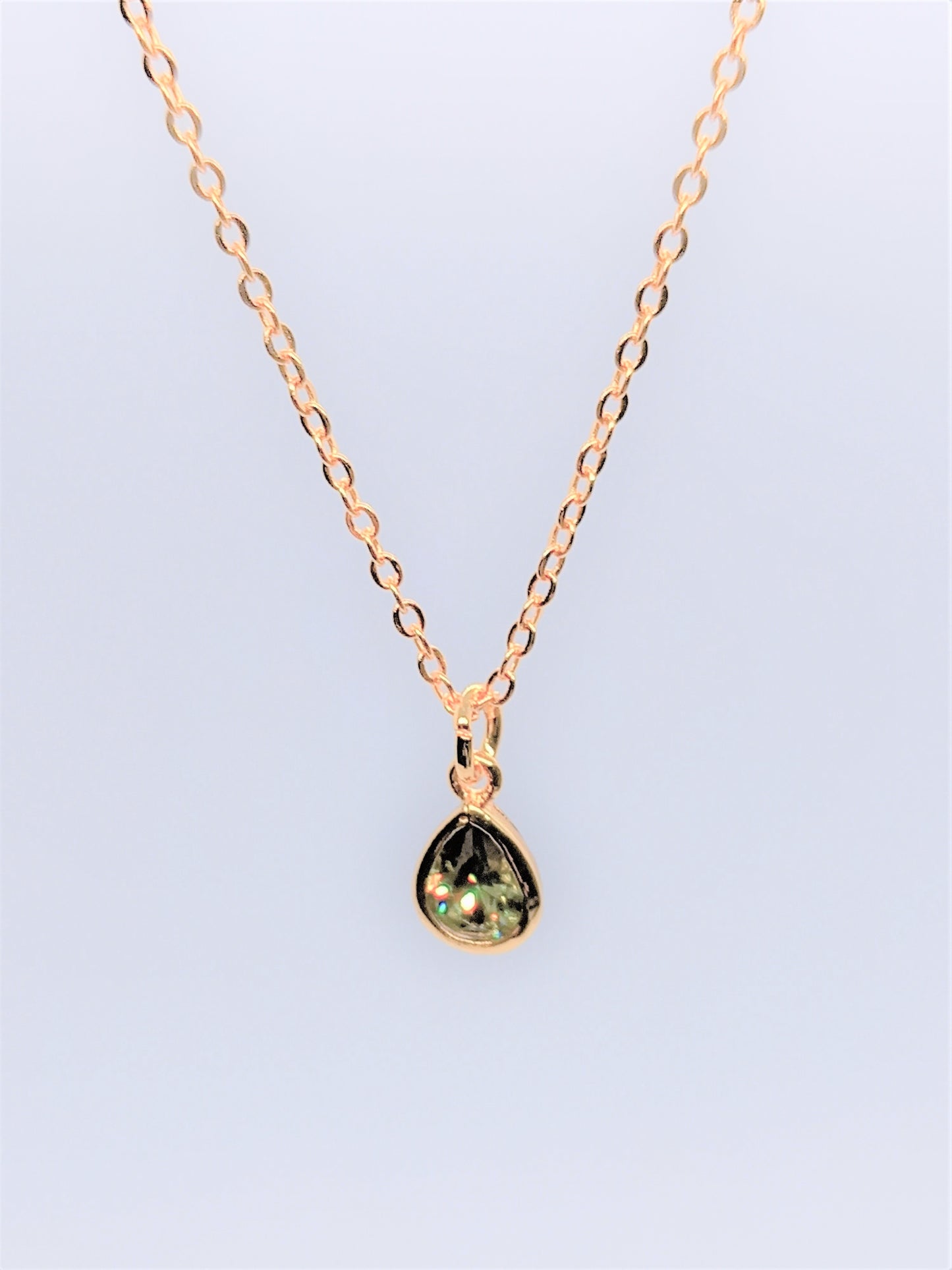 Gold Filled 108 Charm Necklaces - Olive Cubic Zirconia Drop