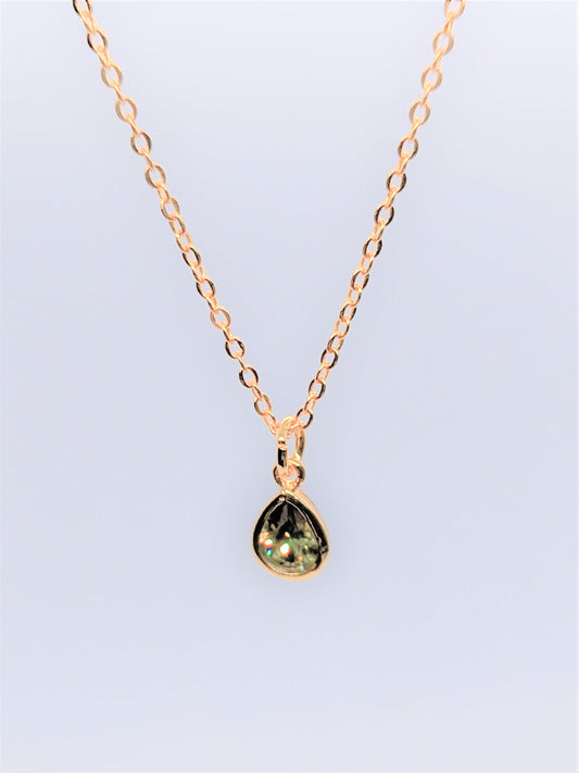 Gold Filled 108 Charm Necklaces - Olive Cubic Zirconia Drop