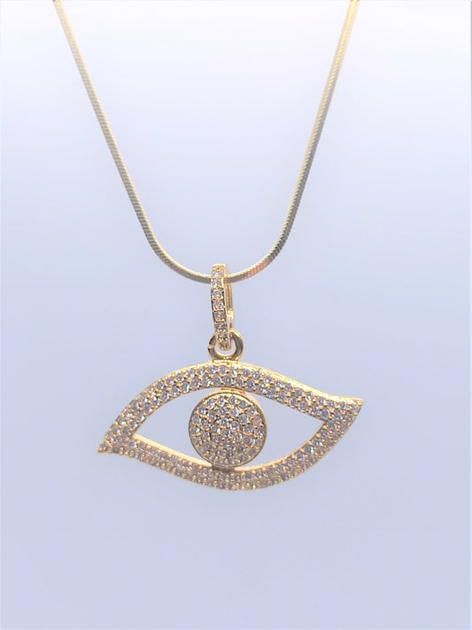 Gold Filled 108 Charm Necklaces - Cubic Zirconia Pave Eye