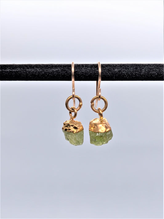 Birthstone Raw Gem Earrings - Peridot August