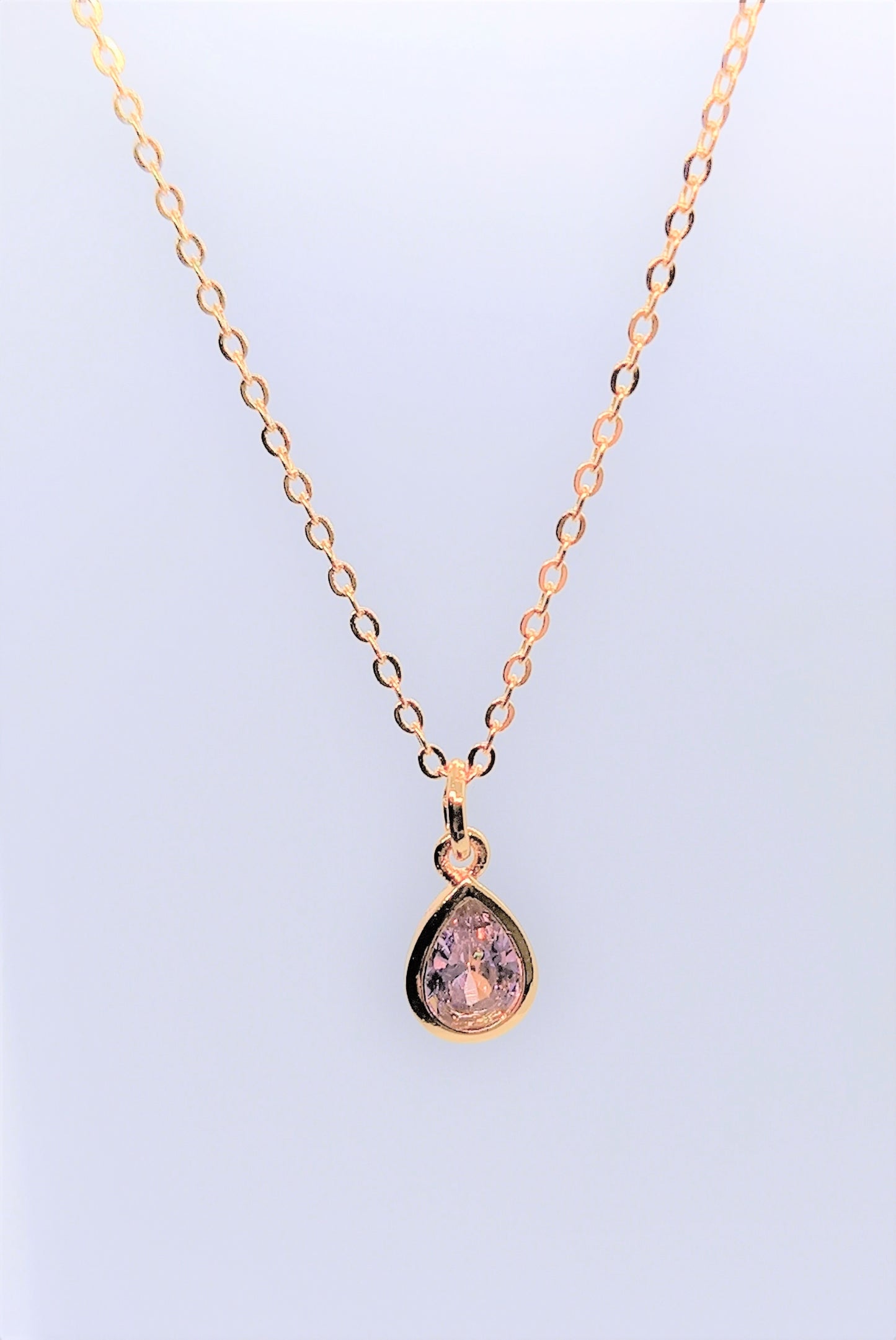 Gold Filled 108 Charm Necklaces - Pink CZ drop