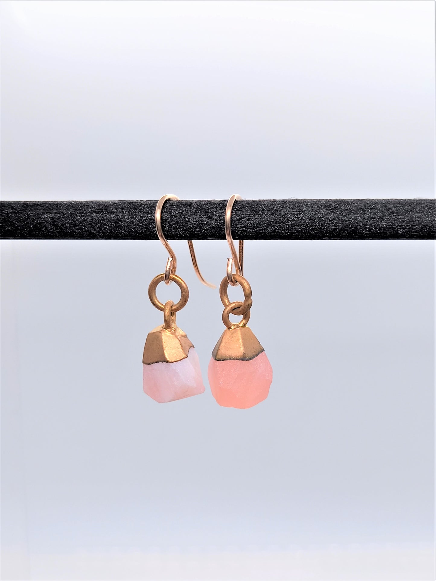 Birthstone Raw Gem Earrings - Pink Opal October