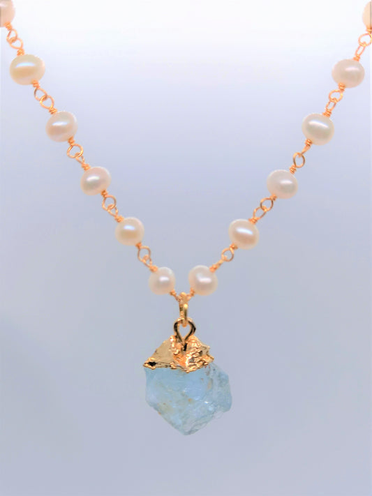 Serenity Jewellery - Raw Aquamarine on Pearl Chain