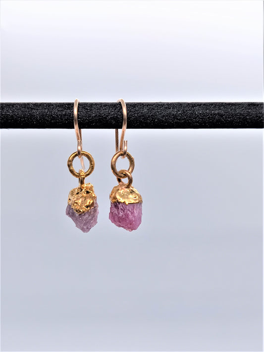 Birthstone Raw Gem Earrings - Ruby July