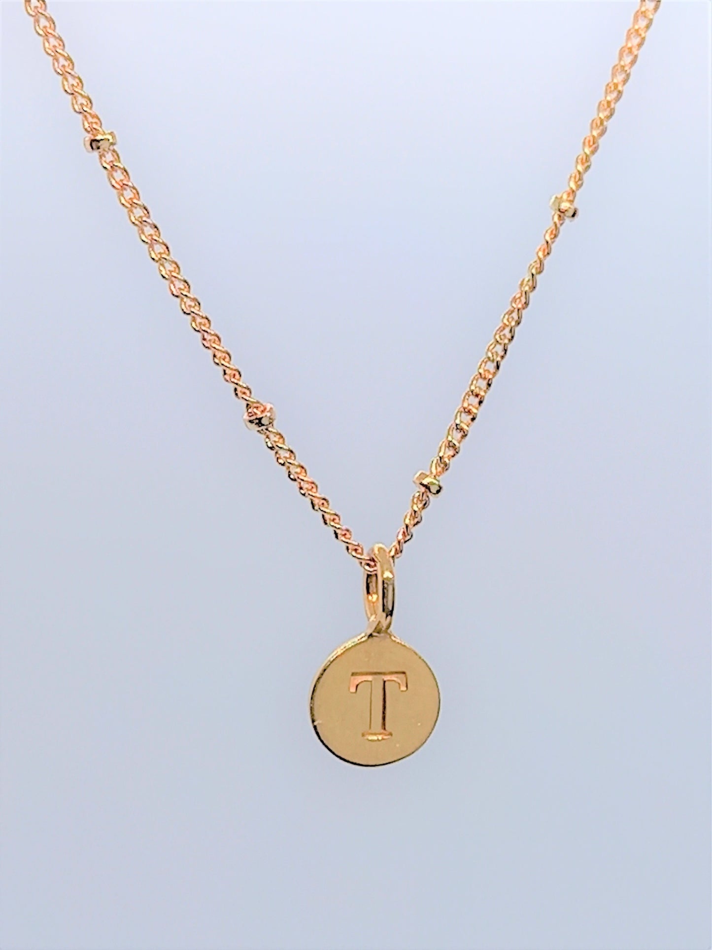 Gold Initial Charm Necklaces A-Z  - Initial Necklace T