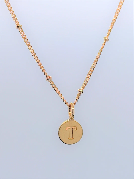 Gold Initial Charm Necklaces A-Z  - Initial Necklace T