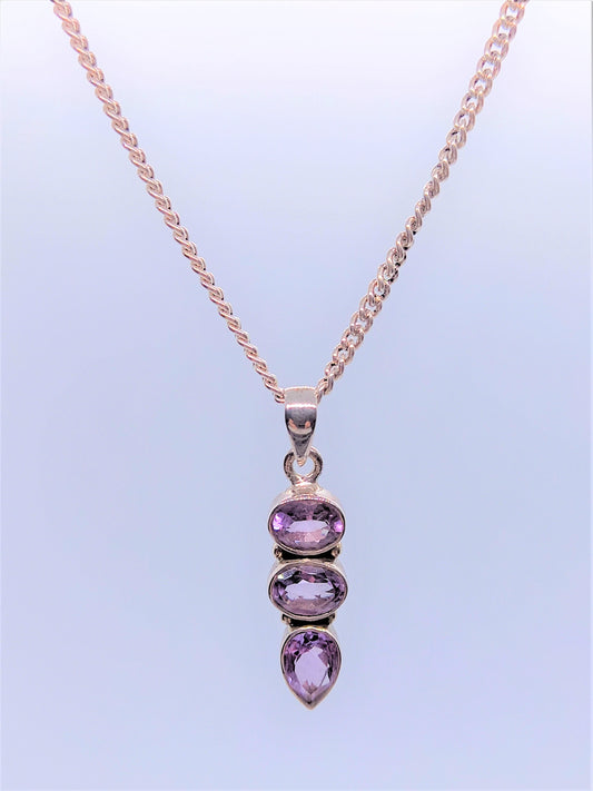 Sterling Silver Necklaces - Triple Amethyst Sterling Silver Necklace