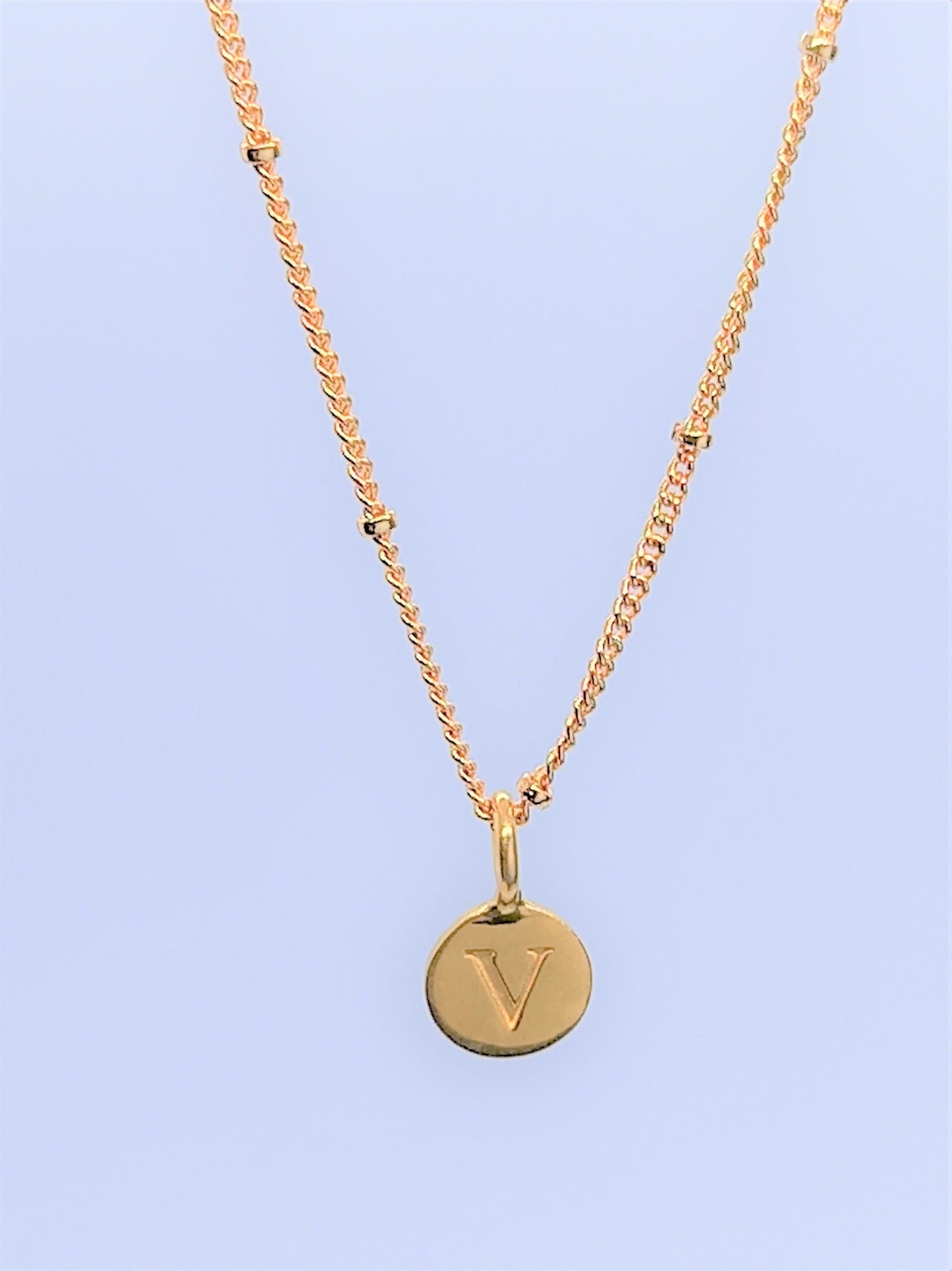 Gold Initial Charm Necklaces A-Z  - Initial Necklace V