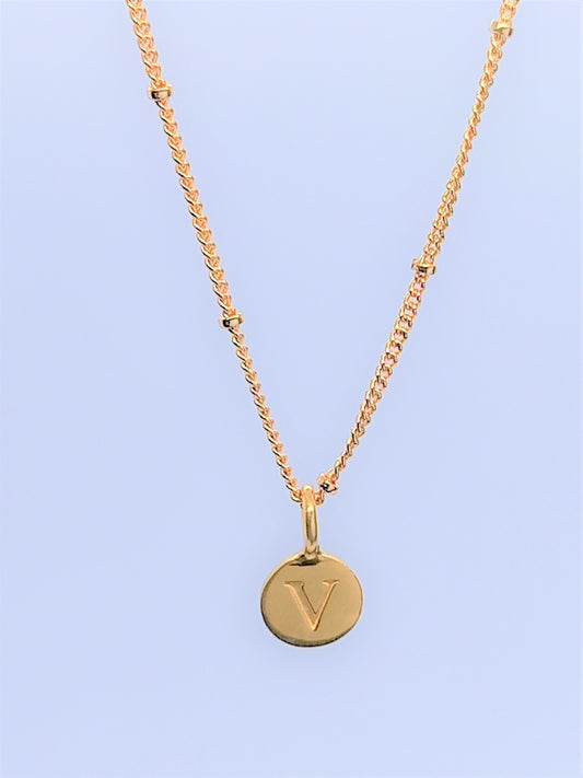 Gold Initial Charm Necklaces A-Z  - Initial Necklace V