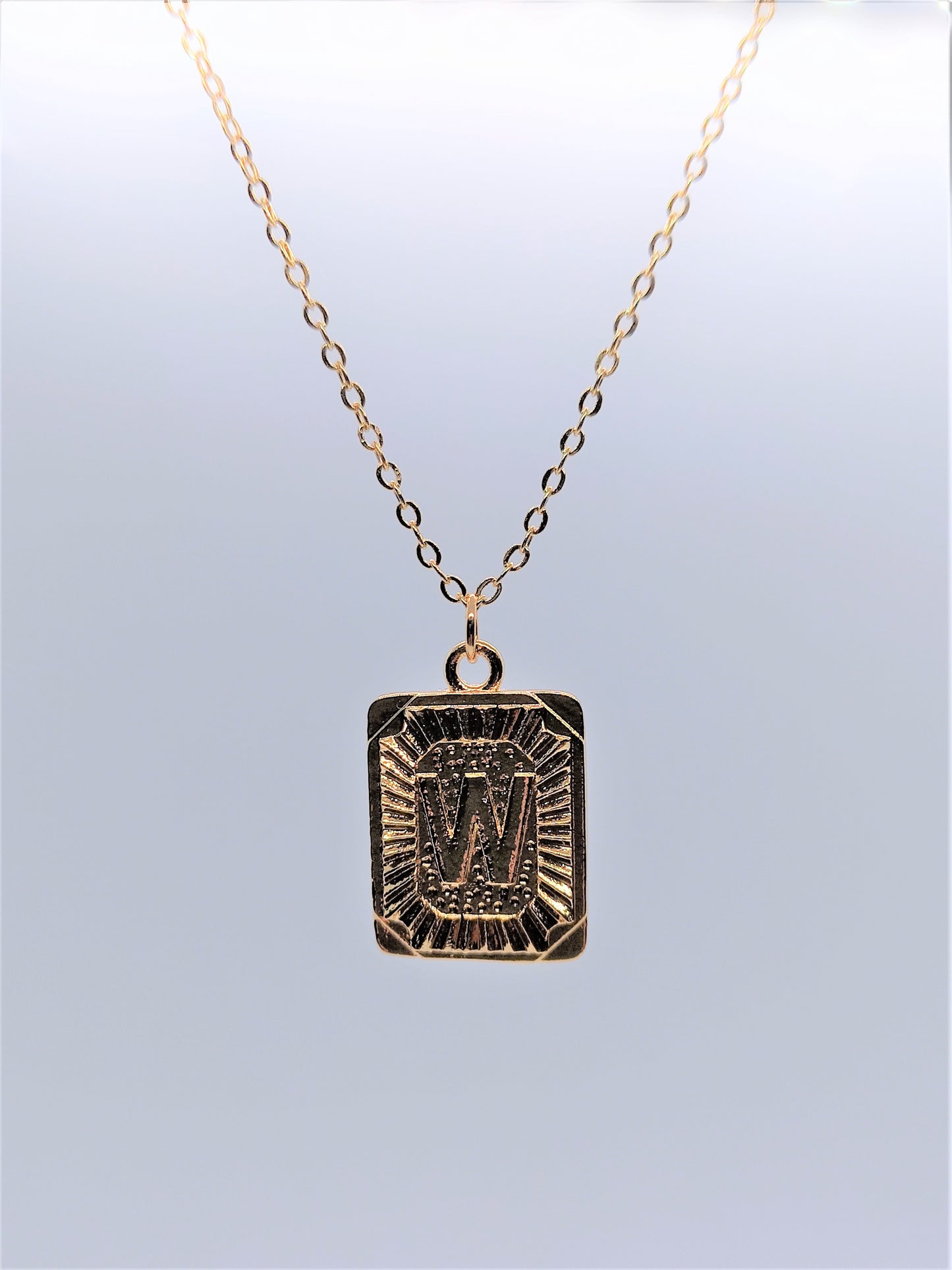 Gold Rectangle Initial Charm Necklace A-Z W