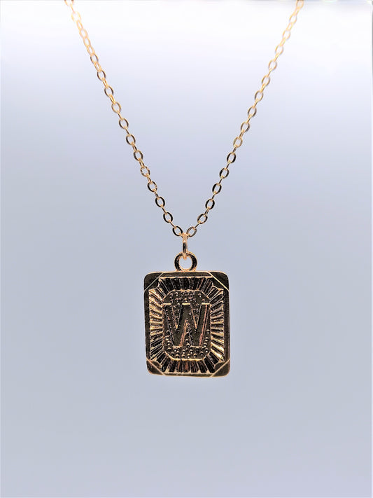 Gold Rectangle Initial Charm Necklace A-Z W