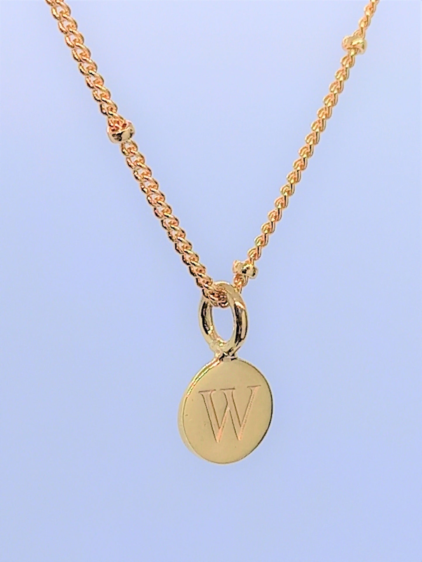 Gold Initial Charm Necklaces A-Z  - Initial Necklace W