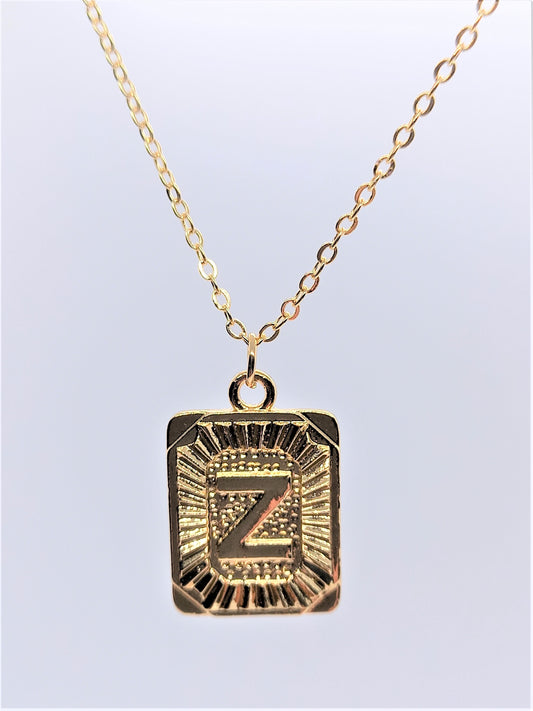 Gold Rectangle Initial Charm Necklace A-Z Z